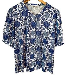 Boden Blue White Floral Blouse Top Women’s US 16-18 Cotton Button Up Front